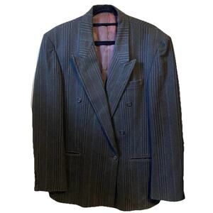 Celini Blazer Men42L Double Breasted Peak WoolLinen Classic Career Luxury Formal